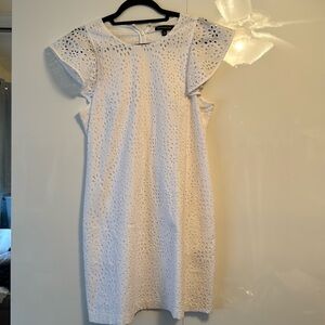 White, lined, eyelet mini dress